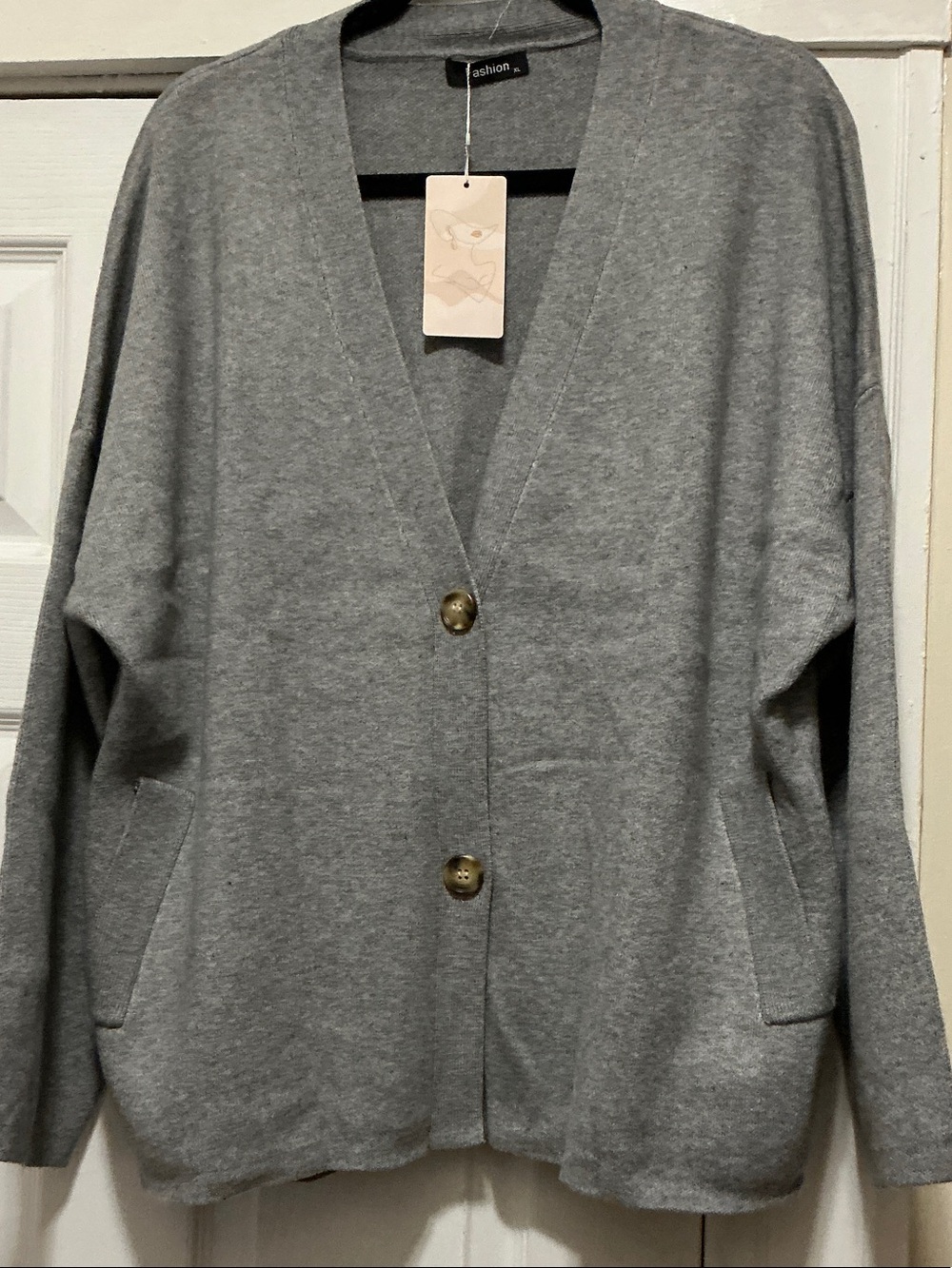 Casual Gray V-Neck Button Cardigan Sweater -